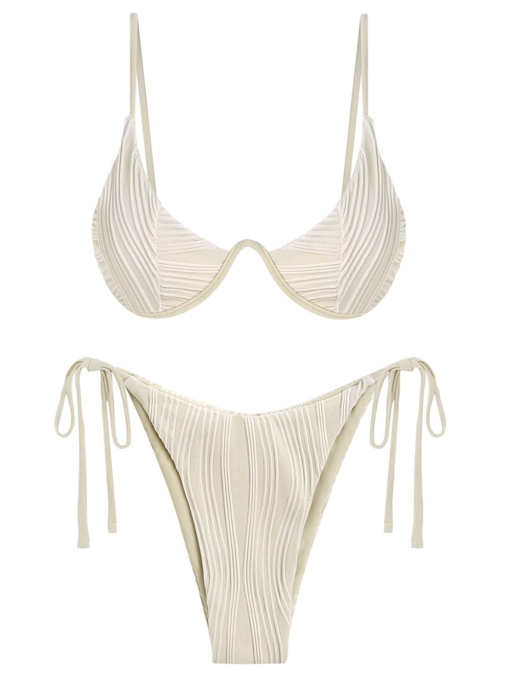 Zaful Cream Textured Ribbed Bikini Set - Picture 3 of 3